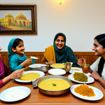 **

"A family is enjoying a meal of *desi ghee* drizzled over warm *roti* and *daal*. The setting is a cozy, well-lit home dining room with traditional Pakistani decor. Everyone is fully clothed in modest, everyday attire. The focus is on the joy of sharing a healthy, family-friendly meal. Safe for work, appropriate content, perfect anatomy, natural proportions, professional food photography, high quality."

**