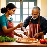 Home 10 로컬푸드 재료로 만드는 DIY 피자 - **A warm, inviting kitchen scene showcasing a family making pizza together, emphasizing the use of f...