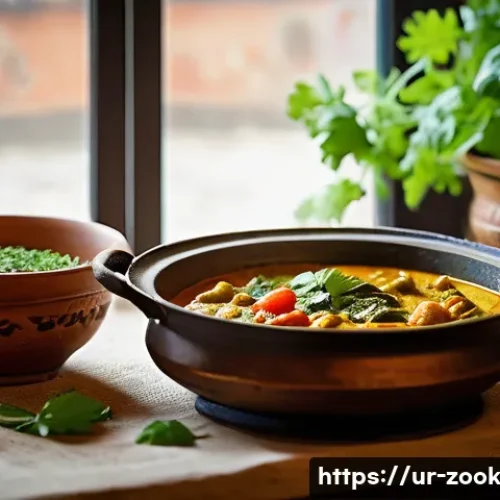 Home 31 로컬푸드로 만드는 간편한 저녁 요리 - A vibrant, traditional Pakistani kitchen scene showcasing a pot of freshly cooked seasonal vegetable...